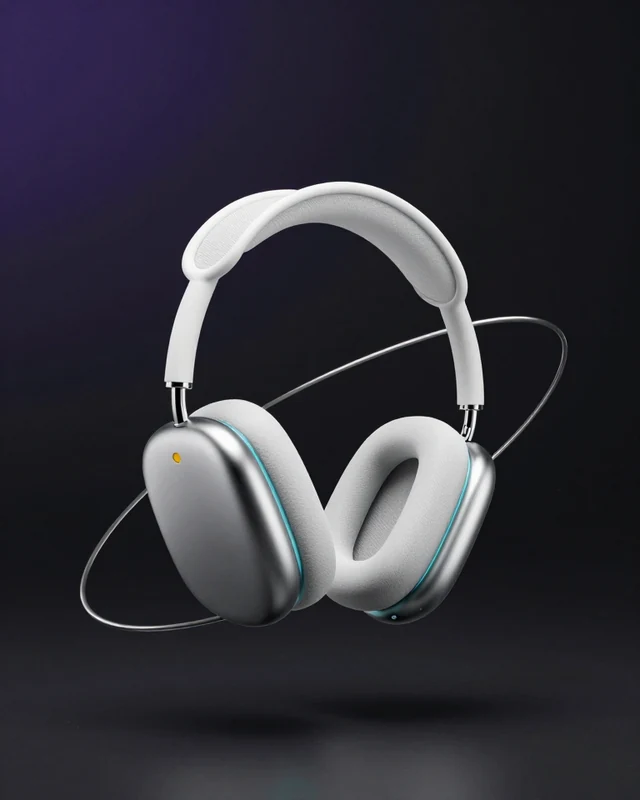 Silver headphones on a dark studio background